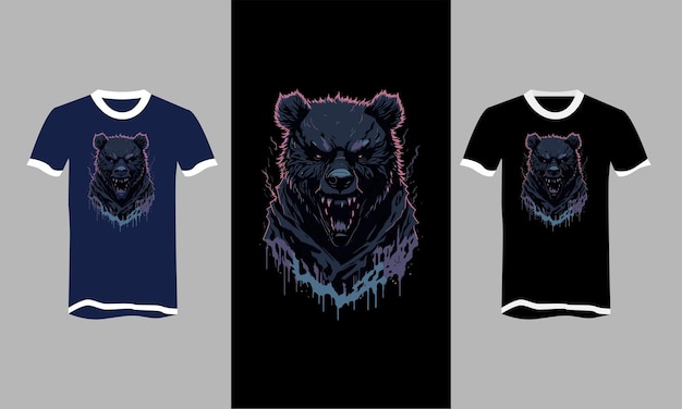 Head black bear vector tshirt flat design