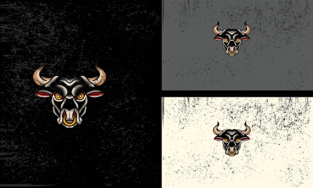 Head black bull with horn vector illustration mascot design