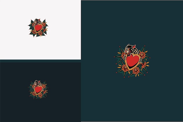 Дизайн векторной иллюстрации головы черного тигра и красных цветов