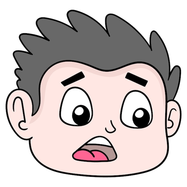 Head boy face shocked scared, vector illustration carton emoticon. doodle icon drawing