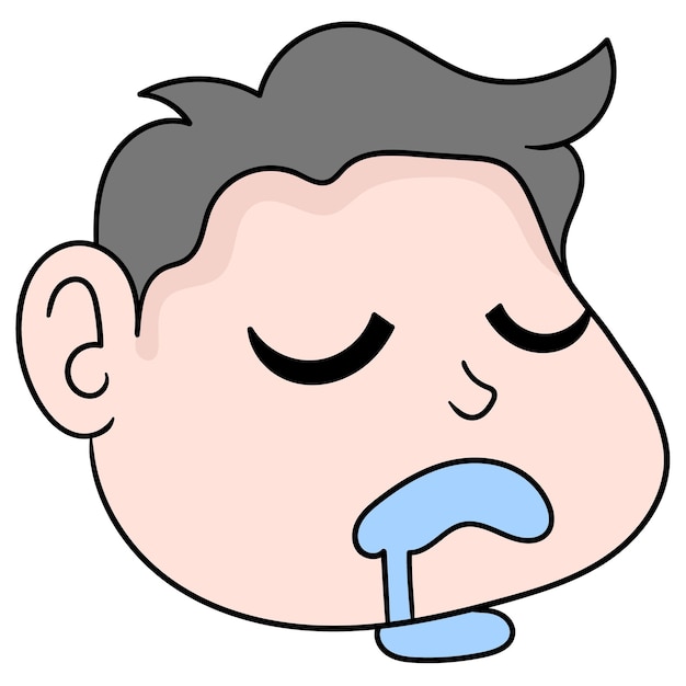 Head boy is sleeping and drooling, vector illustration carton emoticon. doodle icon drawing