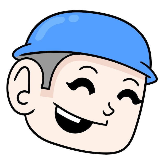 Head boy wearing a Muslim cap with a friendly smiling face, vector illustration carton emoticon. doodle icon drawing