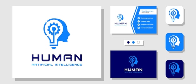 헤드 브레인 램프 기어 마인드 전구 아이디어 혁신 로고 디자인 레이아웃 템플릿 명함