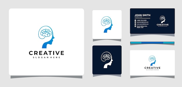 Head And Brain Technology Logo Template With Business Card Design Inspiration