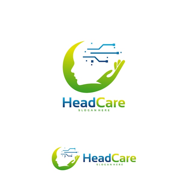 Концепция дизайна логотипа head care, логотип brain care, вектор дизайна логотипа head technology