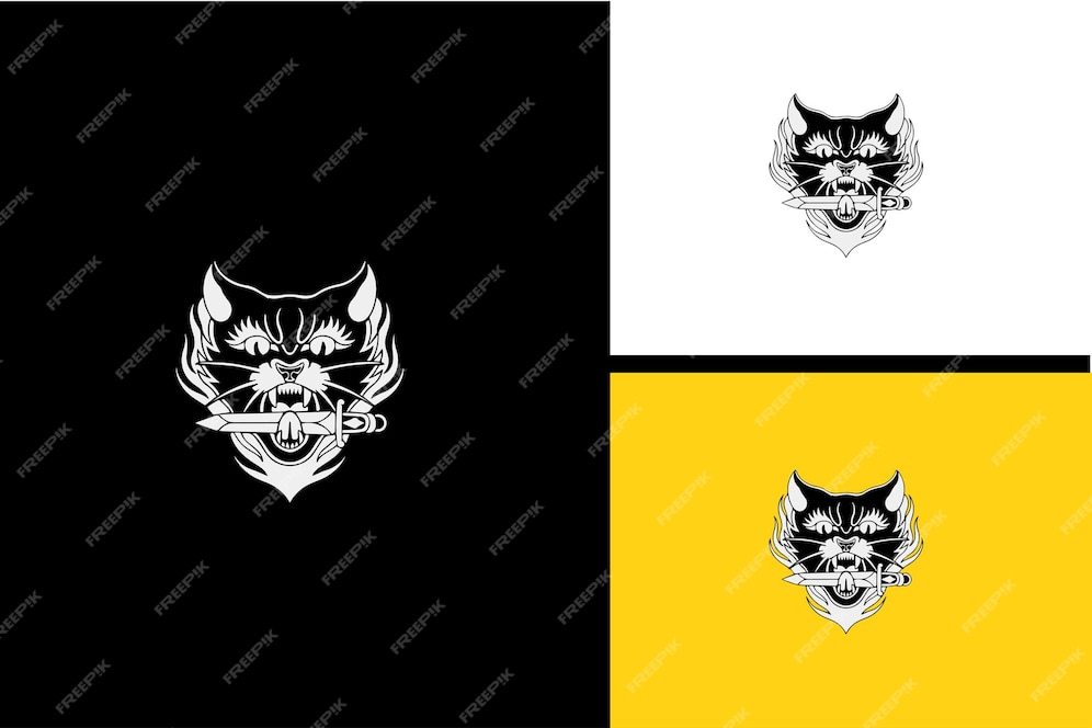 Premium Vector | Head cat and knife vector black and white