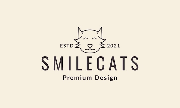 Head cat lines cute smile logo symbol vector icon illustration graphic design