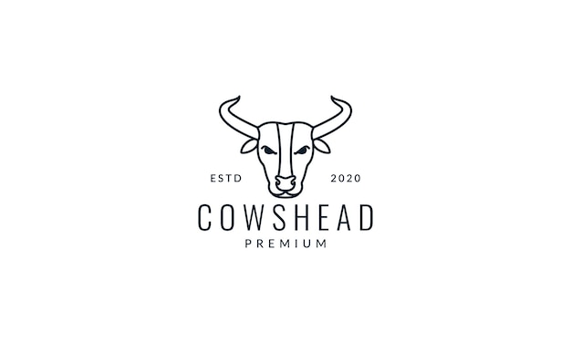 Head cow or cattle line outline hipster logo vector icon illustration