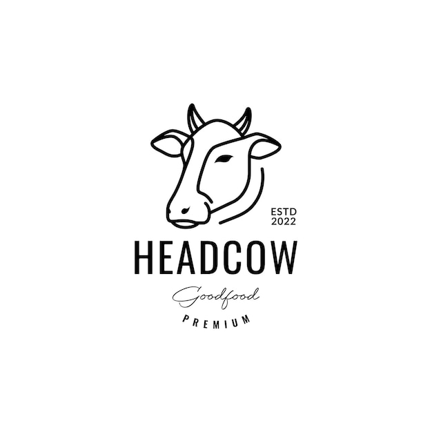 Head cow livestock wagyu cattle minimalist line mascot vintage logo design vector