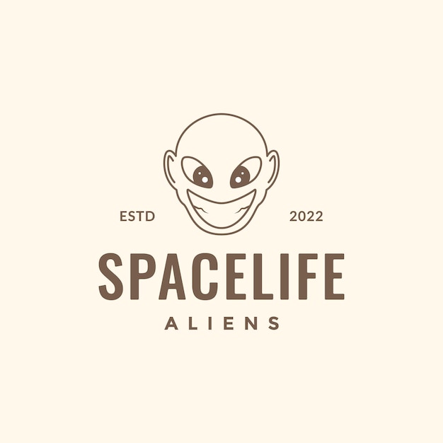 Head creature space sky alien smile cute cartoon mascot hipster logo design vector icon illustration template