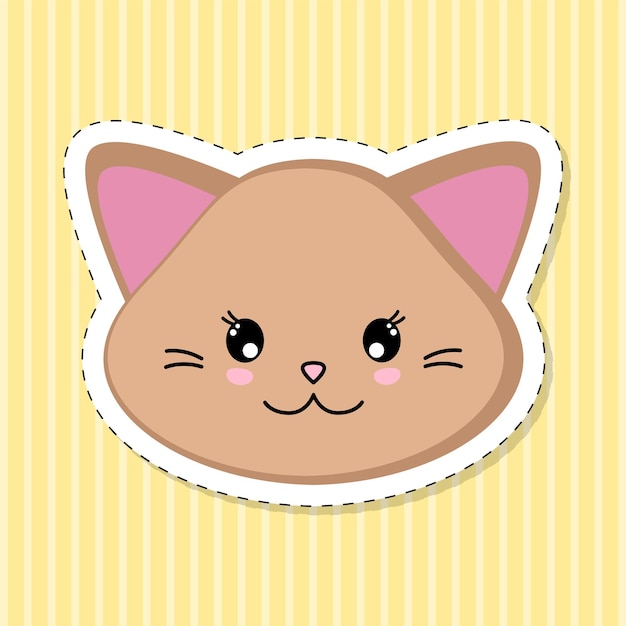 La testa di un gattino simpatico cartone animato. museruola in stile kawaii. etichetta. illustrazione vettoriale