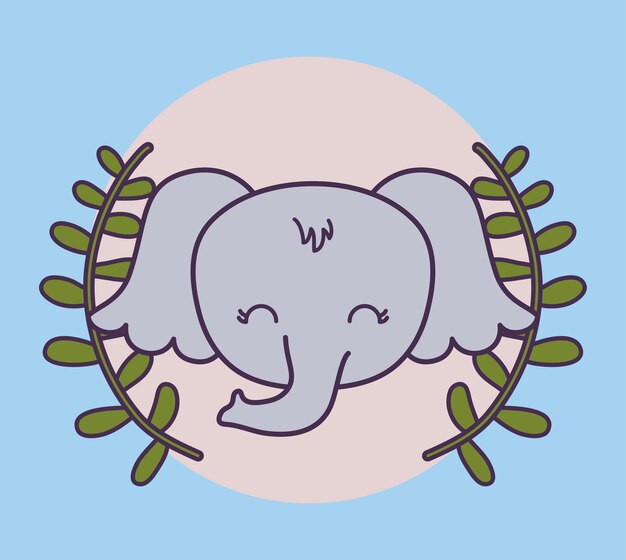 Head of cute elephant and crown leafs