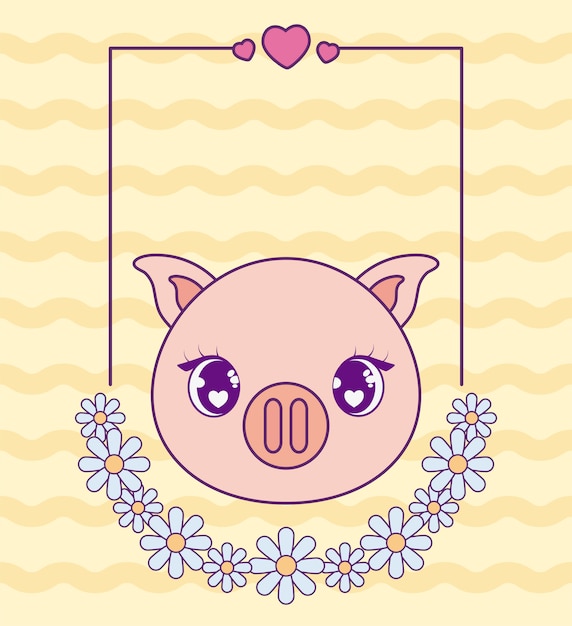 Head of cute piggy animal kawaii style