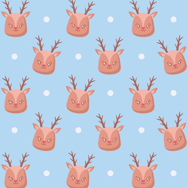 Vector head of cute reindeer christmas pattern