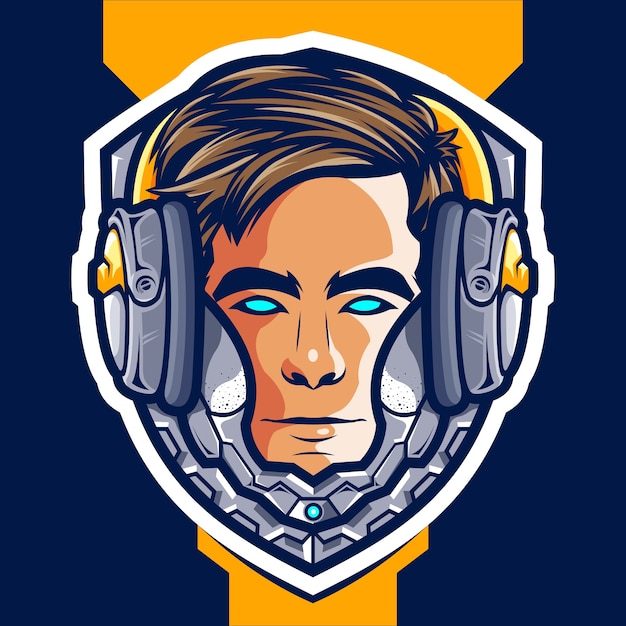 Logo esport di head cyborg gamer