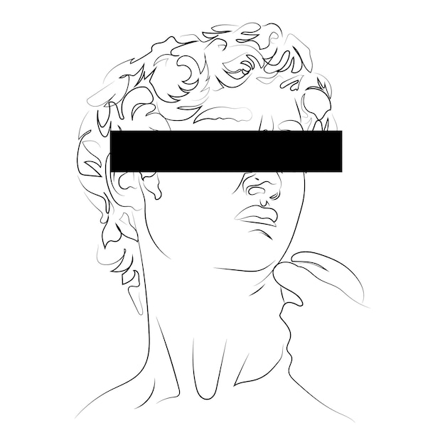 Vettore testa di david, minimalismo, line art, arte classica