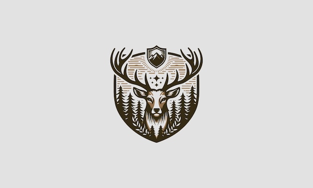 Vector head deer on forest vector logo design