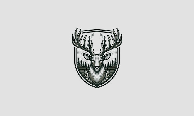 Vector head deer on forest vector logo design