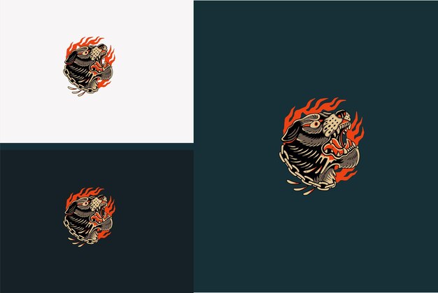 Head dog and flames vector flat design