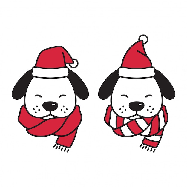 Vector head dog santa claus