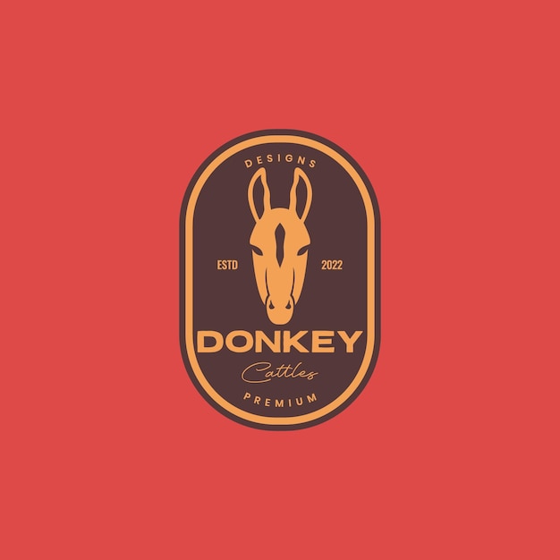 Head donkey livestock little horse badge vintage logo design vector icon illustration template