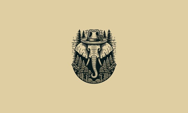 Vector head elephant wearing hat on forest vector mascot design