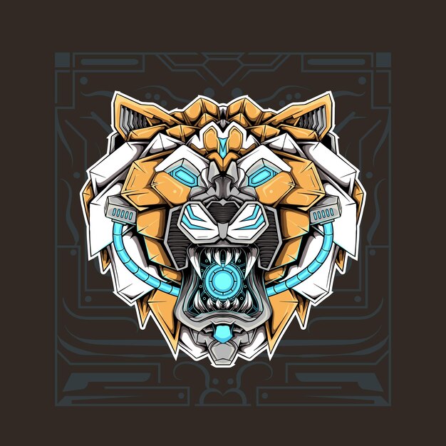 Head face tiger robot vector design illustration for clothing apparel