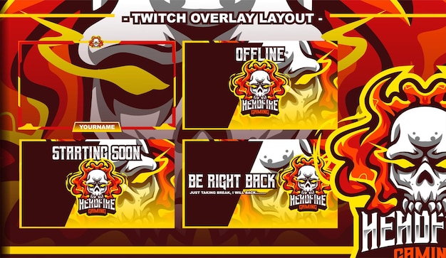 Head Fire Skull Gaming layout design streamer twitch logo character