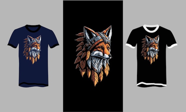 Head fox with head dress native american tshirt vector design