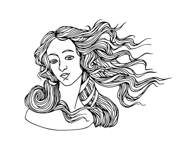 The head of goddess of love from a painting by botticelli the birth of venus for a logo