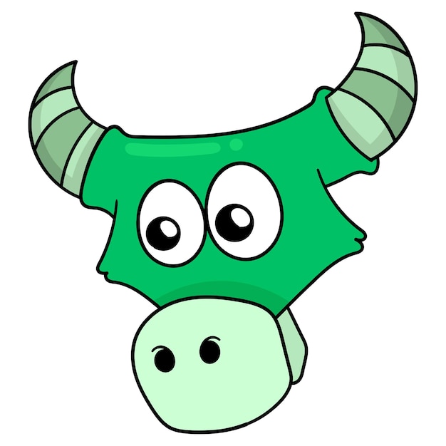 The head of a green buffalo with big horns, vector illustration carton emoticon. doodle icon drawing