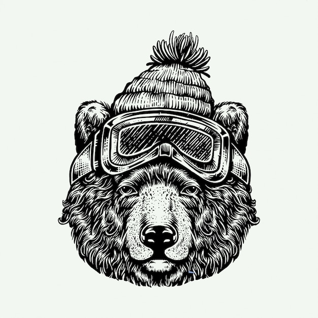 Vector head of grizzly engraving illustration