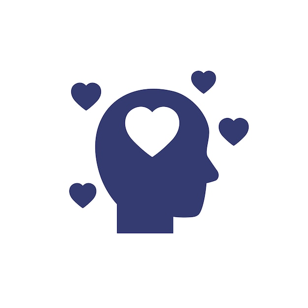 Head and hearts affection or passion icon on white