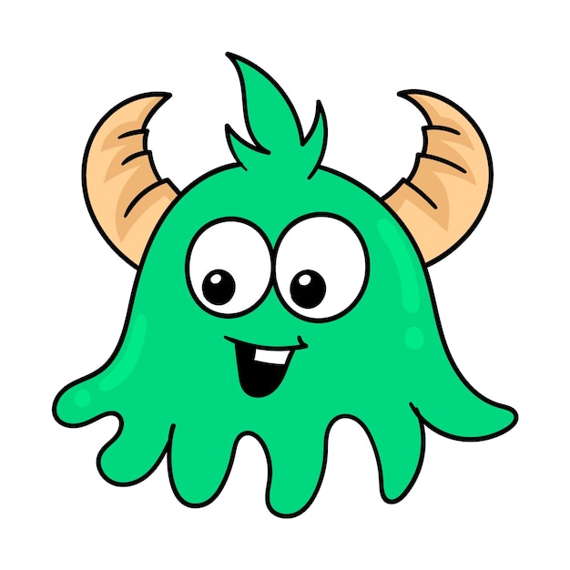 The head of the horned monster with a friendly smiling face doodle icon drawing