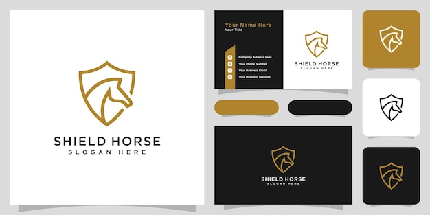 Head horse and shield logo vector and business card