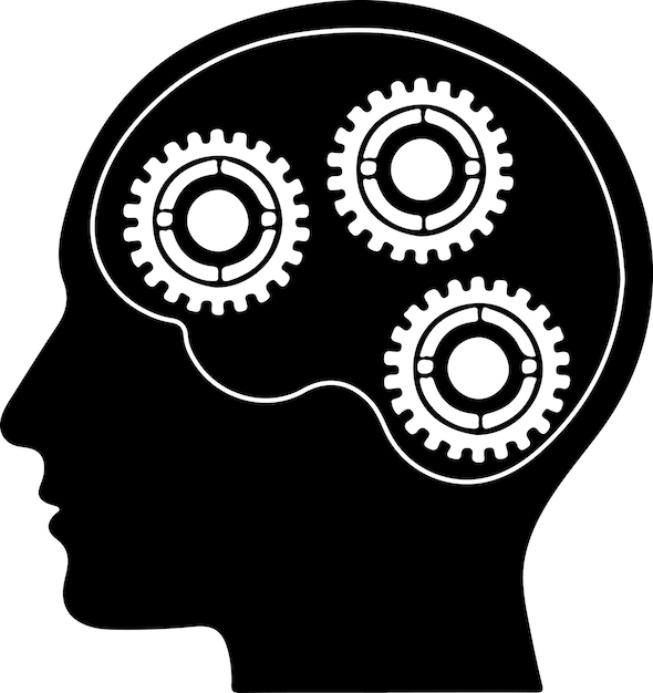 Vector head of human think brain idea icon flat black line machine of artificial intelligence technology