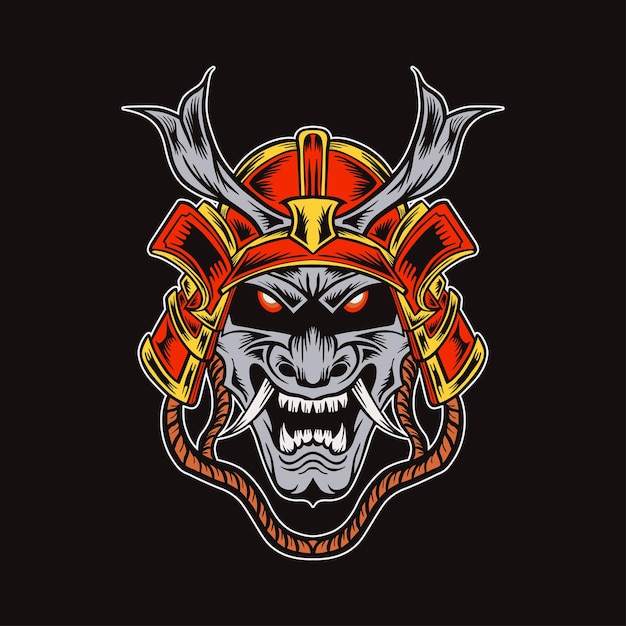 Head of Japanese Demon Samurai Illustration