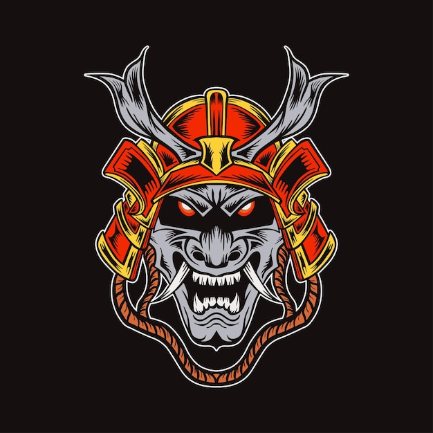 Head of Japanese Demon Samurai Illustration