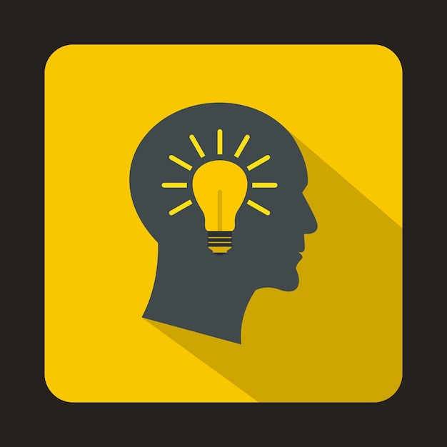 Head light bulb idea icon in flat style isolated with long shadow