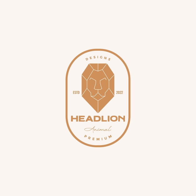 Head lion polygon badge logo design vector graphic symbol icon illustration creative idea