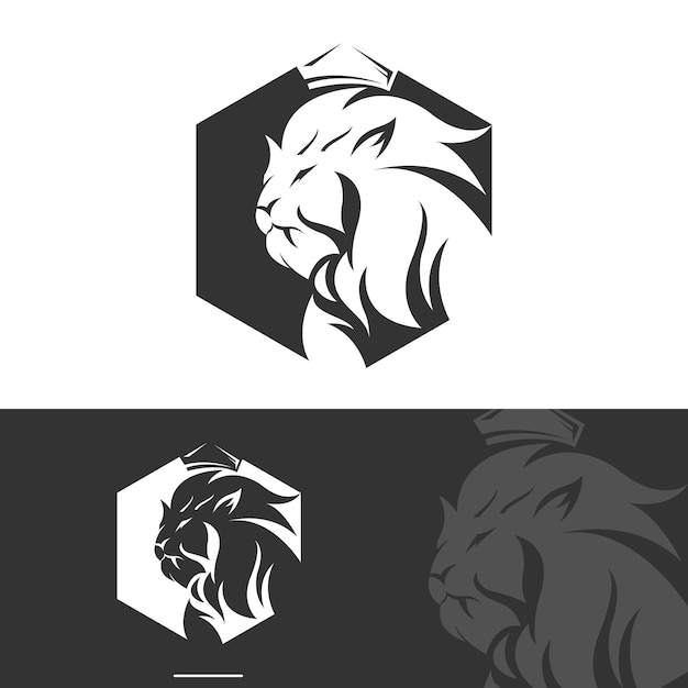 Head lion silhouette with hexagon frame template vector illustration