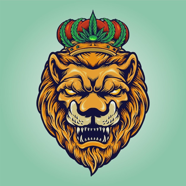 Head lion with cannabis crown logo company