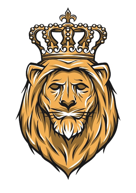 Vector the head of a lion with a crown color version vector illustration