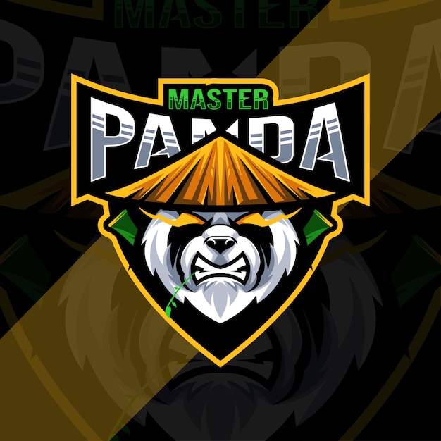 Testa maestro panda mascotte logo modello di progettazione di esports