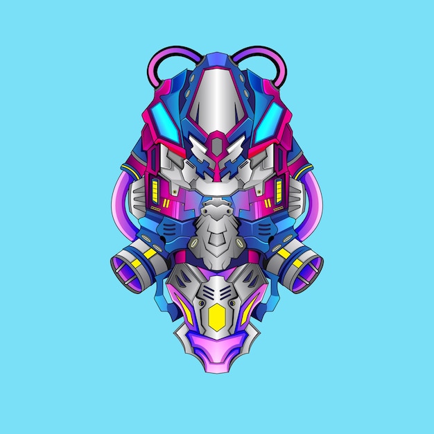 Head Mecha cyberpunk warrior robot llustration for t shirt or badge