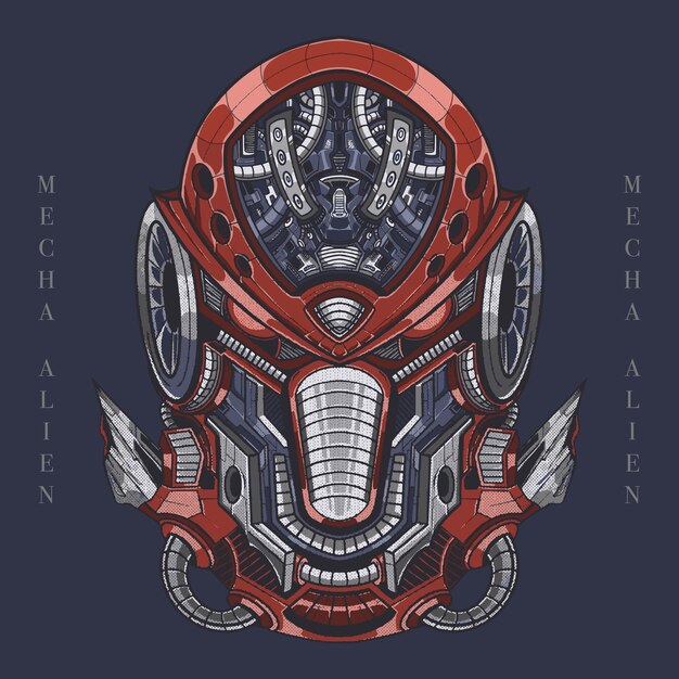 Vector head of mecha robot monster alien art illustration