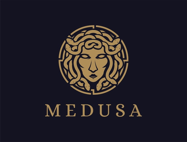 Testa di medusa logo simbolo vettoriale su sfondo scuro