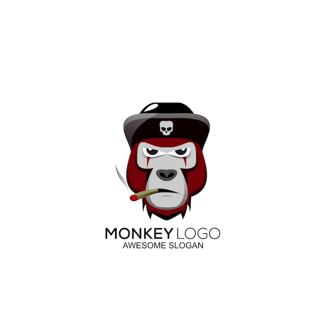 Head Monkey color logo illustration