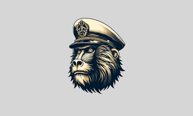 head monkey wearing captain hat vector logo design