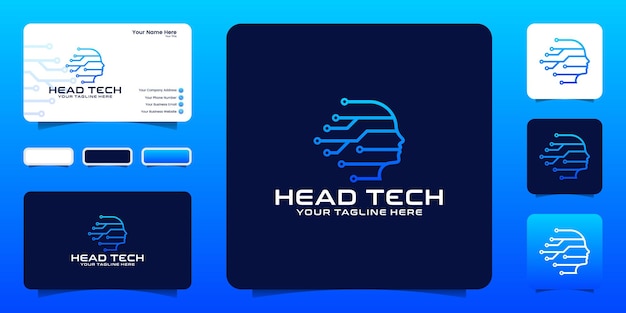 Head of technology logo-ontwerpinspiratie met datalijnen en visitekaartjeinspiratie